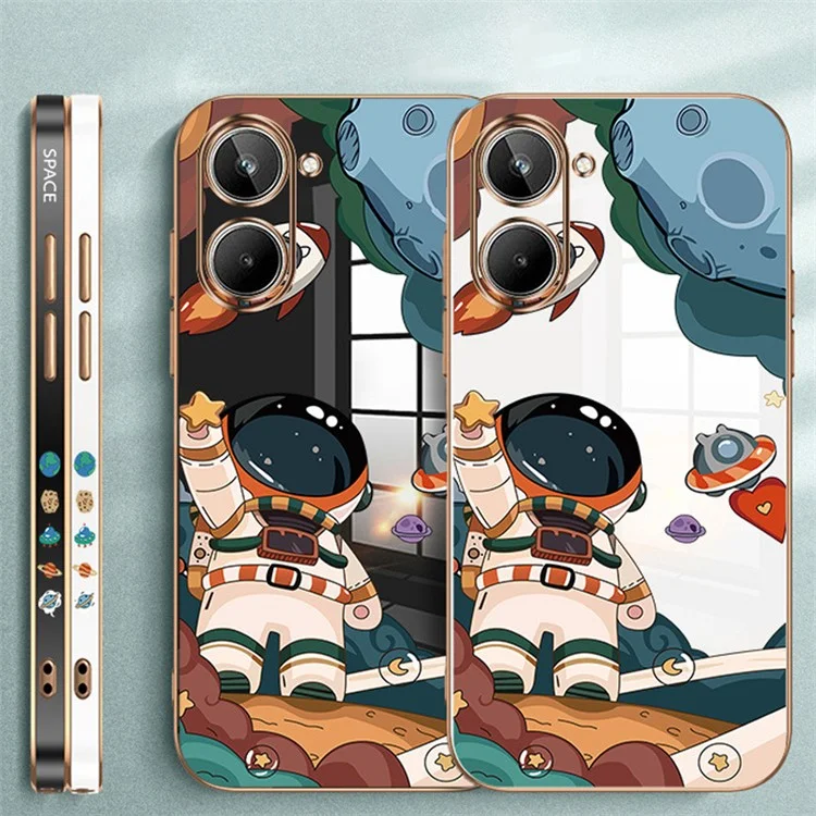 Capa de Telefone RZANTS para Realme 10 4G Astronauta Padrão de Nave Espacial Impressão Revestimento Eletrolítico de TPU - Branco