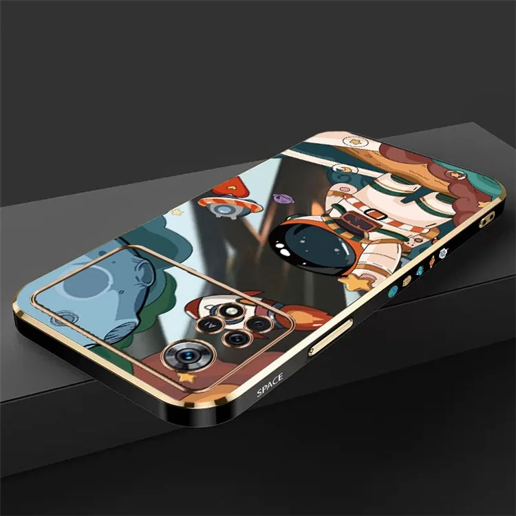 RZANTS Custodia per telefono Xiaomi Poco X4 Pro 5G con rivestimento elettrolitico, motivo astronauta e navicella spaziale, cover telefonica in TPU - Nero