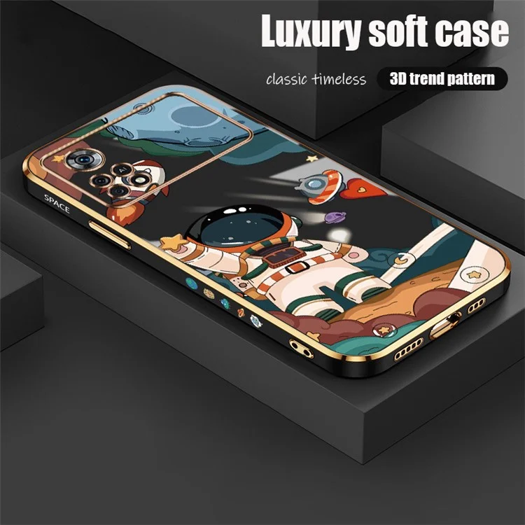RZANTS Custodia per telefono Xiaomi Poco X4 Pro 5G con rivestimento elettrolitico, motivo astronauta e navicella spaziale, cover telefonica in TPU - Nero