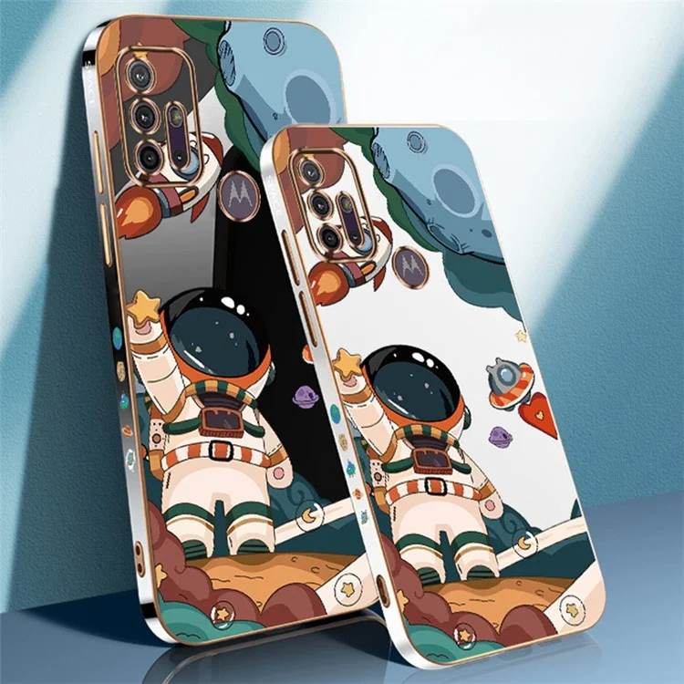 RZANTS Capa de telefone com estampa de nave espacial de astronauta para Motorola Moto G30, capa fina de TPU com metalização - Branco