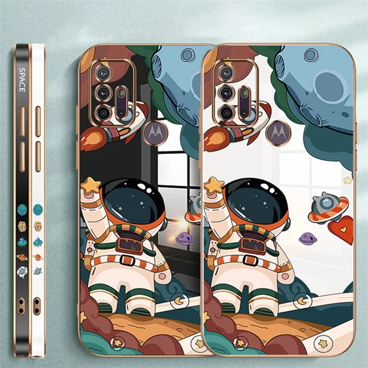 RZANTS Capa de telefone com estampa de nave espacial de astronauta para Motorola Moto G30, capa fina de TPU com metalização - Branco