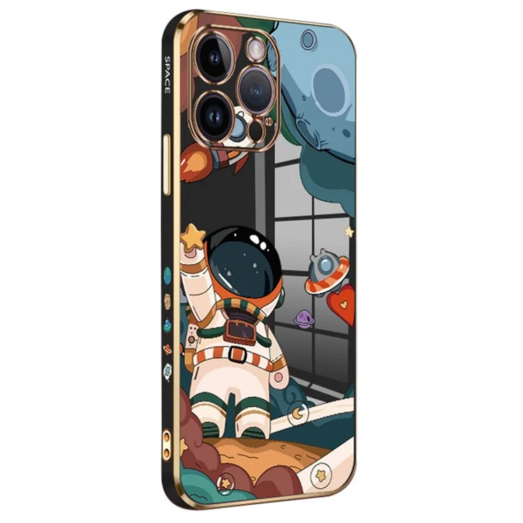 RZANTS For iPhone 13 Pro Electroplating Phone Cover Astronaut Spaceship Pattern Phone TPU Case - Black