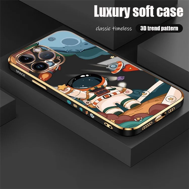 RZANTS For iPhone 13 Pro Electroplating Phone Cover Astronaut Spaceship Pattern Phone TPU Case - Black