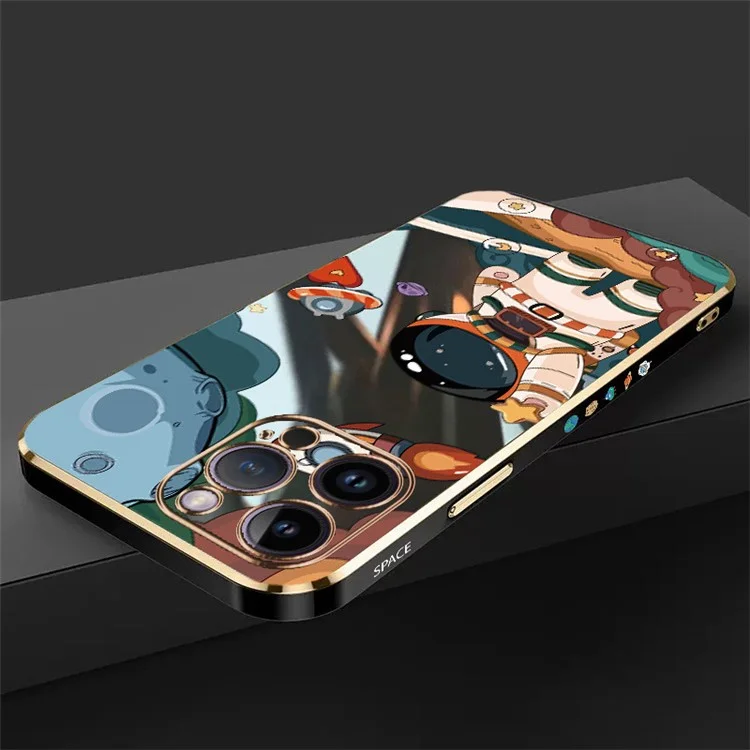 RZANTS For iPhone 13 Pro Electroplating Phone Cover Astronaut Spaceship Pattern Phone TPU Case - Black