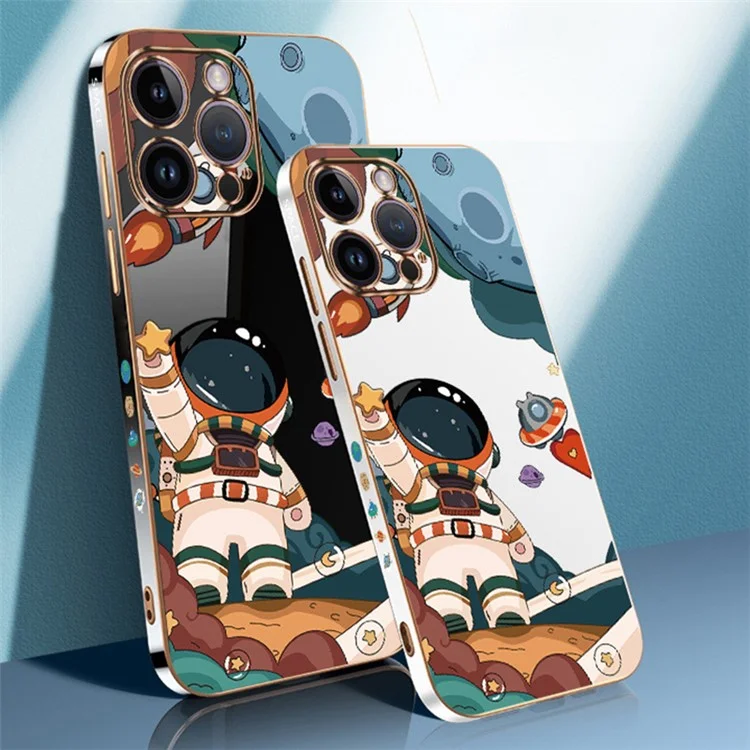 RZANTS For iPhone 13 Pro Electroplating Phone Cover Astronaut Spaceship Pattern Phone TPU Case - Black