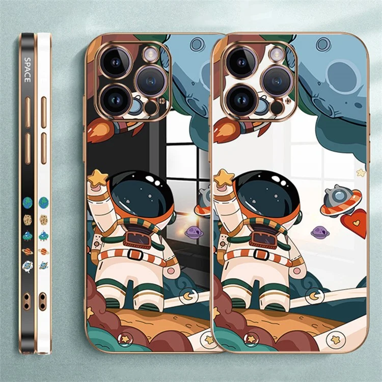 RZANTS For iPhone 13 Pro Electroplating Phone Cover Astronaut Spaceship Pattern Phone TPU Case - Black