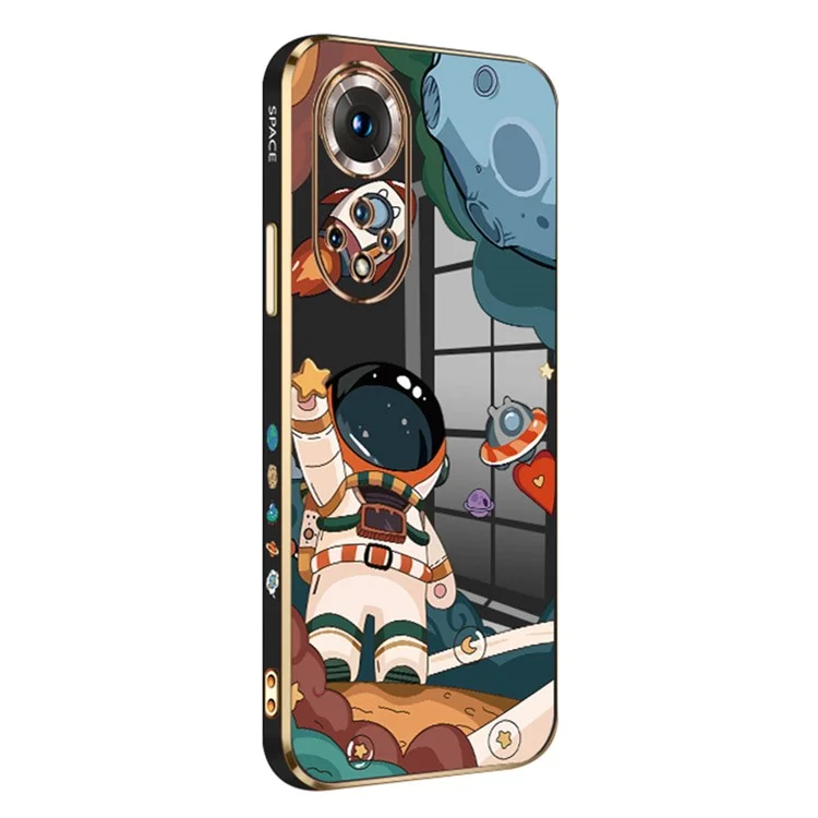 RZANTS Para a Honra 50 Astronauta Capa de Telefone Padrão da Espaçonave TPU Eletro Revestimento Case de Telefone - Preto 