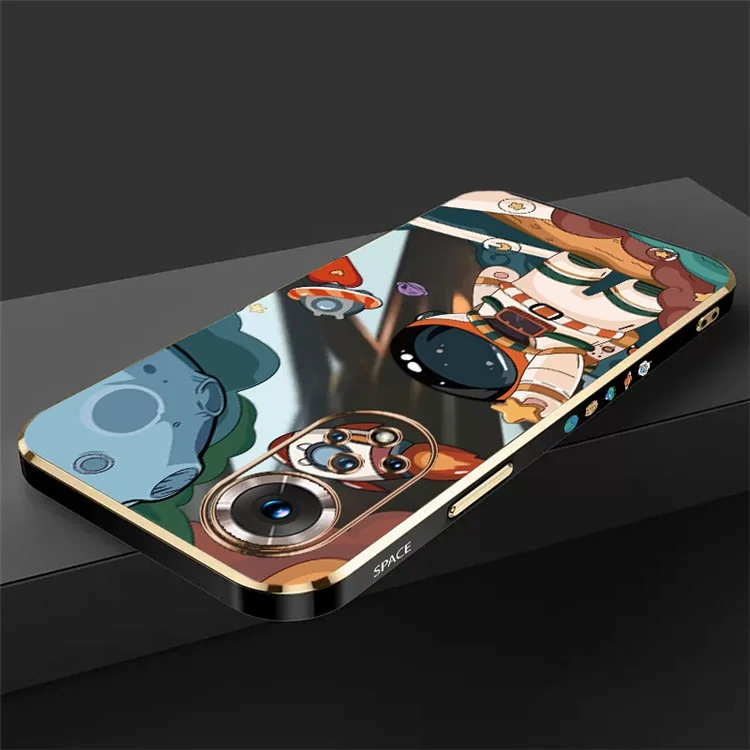 RZANTS Para a Honra 50 Astronauta Capa de Telefone Padrão da Espaçonave TPU Eletro Revestimento Case de Telefone - Preto 