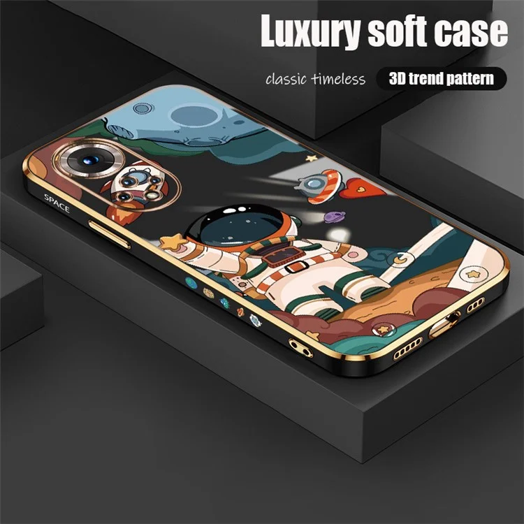 RZANTS Para a Honra 50 Astronauta Capa de Telefone Padrão da Espaçonave TPU Eletro Revestimento Case de Telefone - Preto 