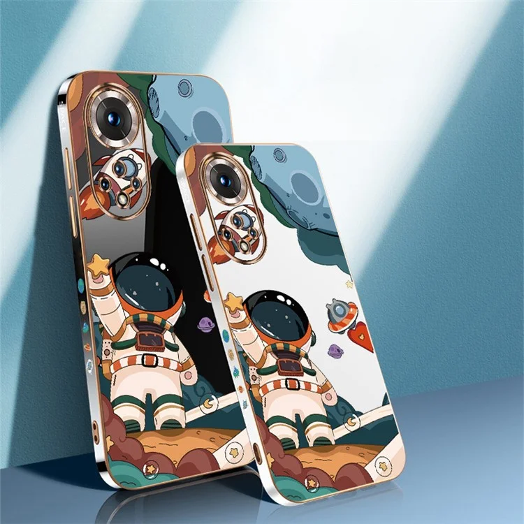 RZANTS Para a Honra 50 Astronauta Capa de Telefone Padrão da Espaçonave TPU Eletro Revestimento Case de Telefone - Preto 