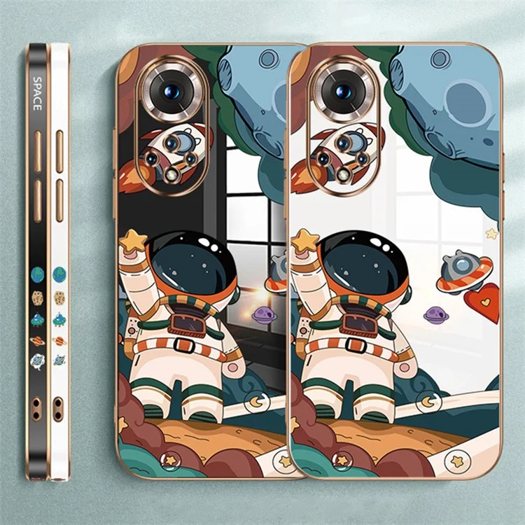 RZANTS Para a Honra 50 Astronauta Capa de Telefone Padrão da Espaçonave TPU Eletro Revestimento Case de Telefone - Preto 