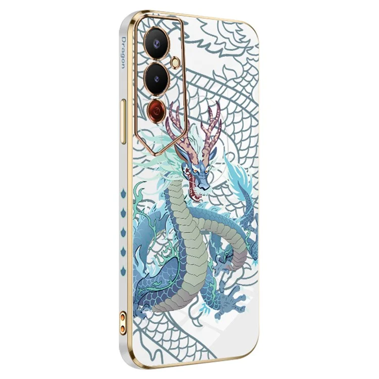 RZANTS For TECNO Pova 4 Pro 4G Soft TPU Phone Case Chinese Dragon Pattern Electroplating Phone Cover - White