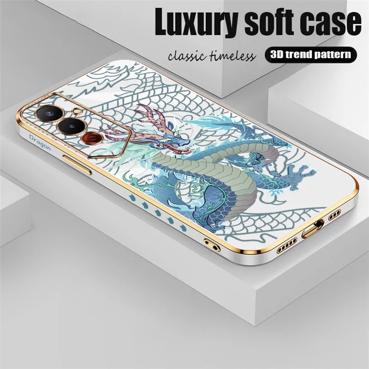 RZANTS For TECNO Pova 4 Pro 4G Soft TPU Phone Case Chinese Dragon Pattern Electroplating Phone Cover - White