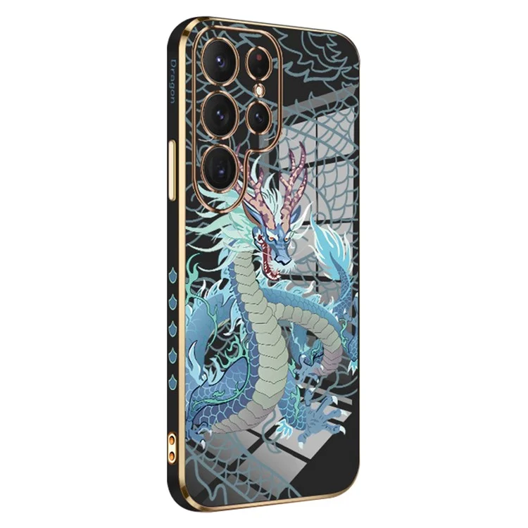 RZANTS For Samsung Galaxy S23 Ultra Chinese Dragon Pattern TPU Case Cell Phone Electroplating Cover - Black
