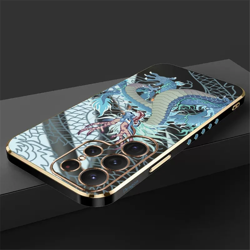 RZANTS For Samsung Galaxy S23 Ultra Chinese Dragon Pattern TPU Case Cell Phone Electroplating Cover - Black