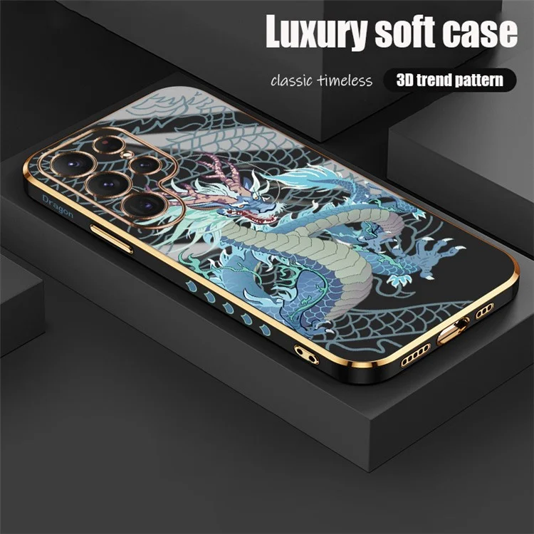 RZANTS For Samsung Galaxy S23 Ultra Chinese Dragon Pattern TPU Case Cell Phone Electroplating Cover - Black