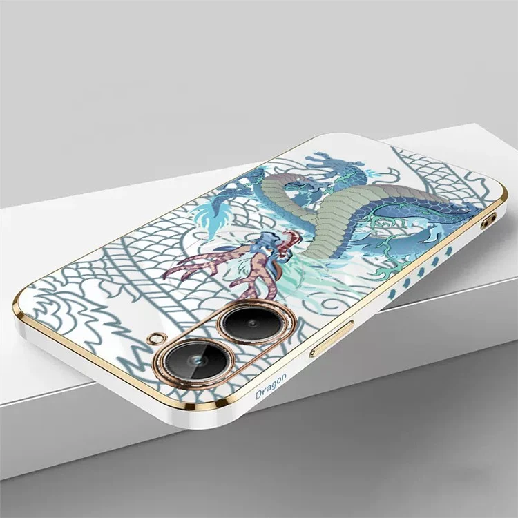 RZANTS For Realme 10 4G Soft TPU Case Electroplating Edge Chinese Dragon Pattern Phone Cover - White