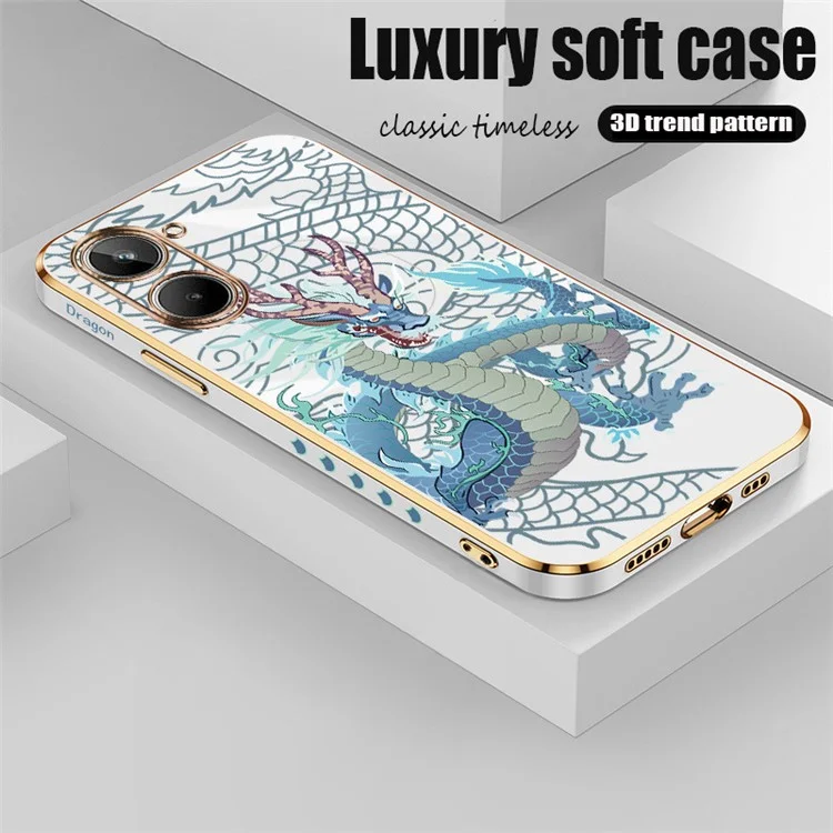 RZANTS For Realme 10 4G Soft TPU Case Electroplating Edge Chinese Dragon Pattern Phone Cover - White