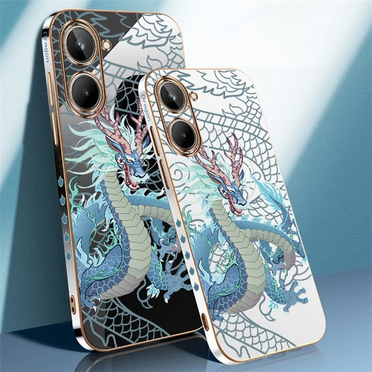 RZANTS For Realme 10 4G Soft TPU Case Electroplating Edge Chinese Dragon Pattern Phone Cover - White