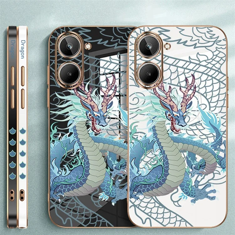 RZANTS For Realme 10 4G Soft TPU Case Electroplating Edge Chinese Dragon Pattern Phone Cover - White