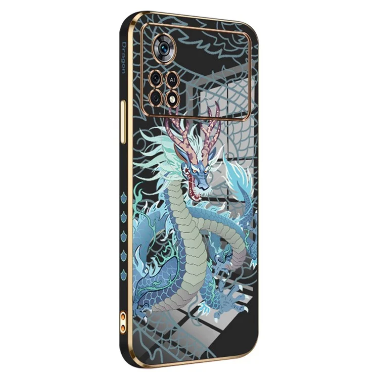 RZANTS Per Xiaomi Poco X4 Pro 5G Custodia Telefonica in TPU Morbido Elettroplaccato - Modello Dragone Cinese, Protezione Lente Fotocamera - Nero