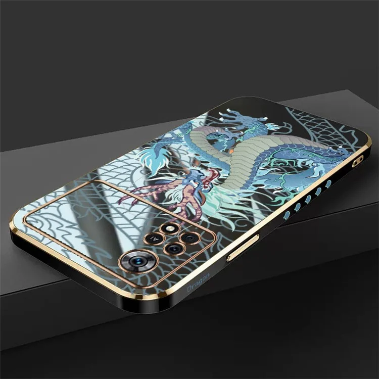 RZANTS Per Xiaomi Poco X4 Pro 5G Custodia Telefonica in TPU Morbido Elettroplaccato - Modello Dragone Cinese, Protezione Lente Fotocamera - Nero