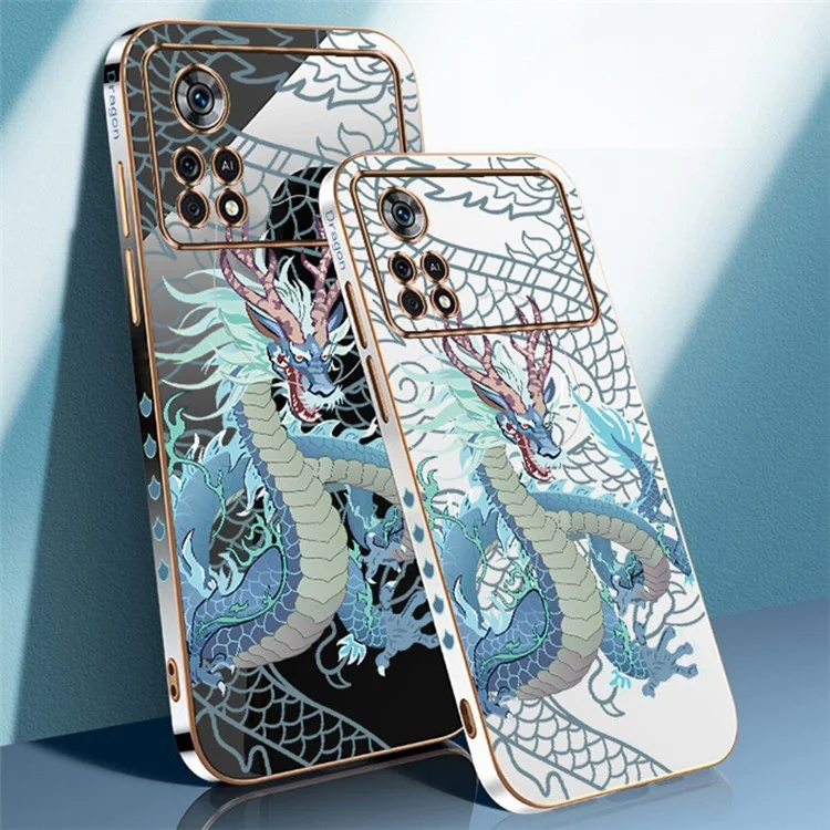 RZANTS Per Xiaomi Poco X4 Pro 5G Custodia Telefonica in TPU Morbido Elettroplaccato - Modello Dragone Cinese, Protezione Lente Fotocamera - Nero