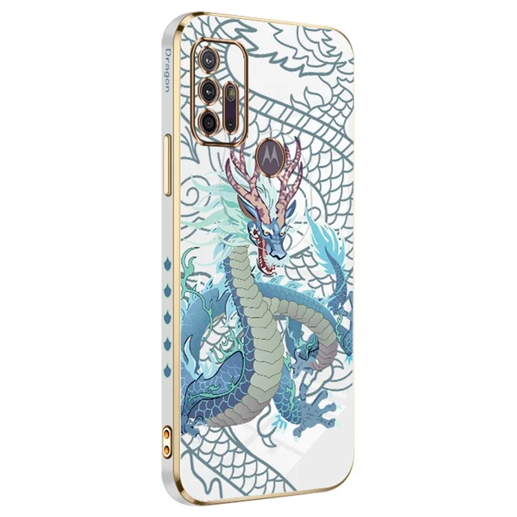 RZANTS для Motorola Moto G30 TPU Задняя крышка Китайский драконий узор Гальванизированный чехол для телефона - Белый