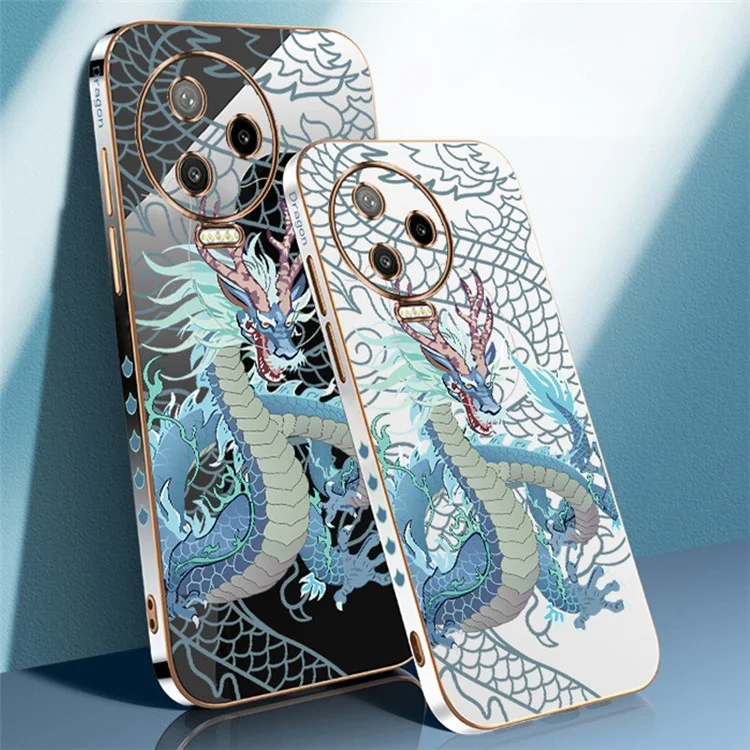RZANTS For Infinix Note 12 Pro 4G TPU Camera Protective Case Electroplated Design Chinese Dragon Pattern Phone Cover - Black