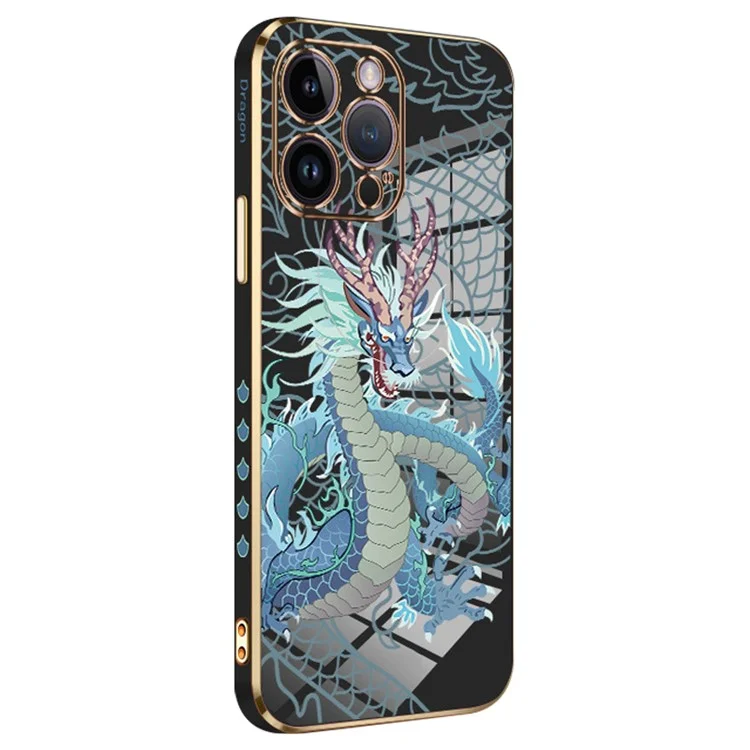 RZANTS For iPhone 14 Pro Max Soft TPU Electroplated Design Phone Case Chinese Dragon Pattern Shockproof Cover - Black