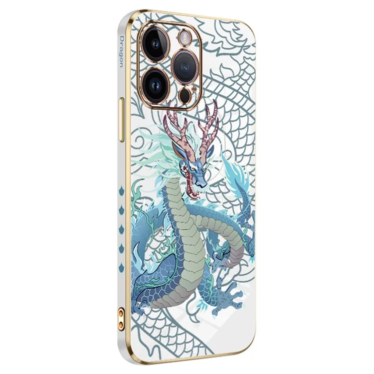 RZANTS For iPhone 14 Pro Chinese Dragon Pattern Cover Electroplated TPU Protective Phone Case - White