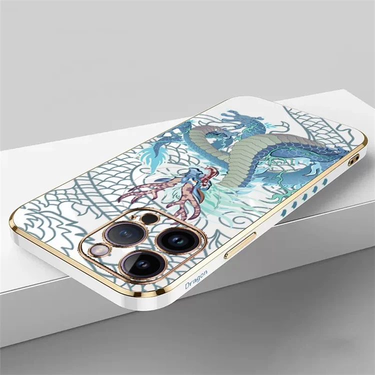 RZANTS For iPhone 14 Pro Chinese Dragon Pattern Cover Electroplated TPU Protective Phone Case - White