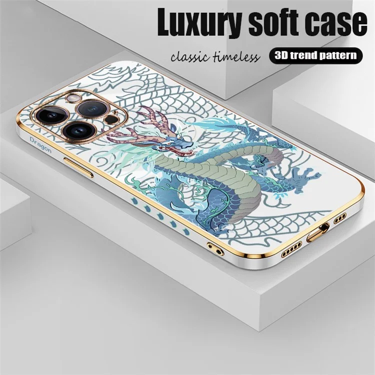 RZANTS For iPhone 14 Pro Chinese Dragon Pattern Cover Electroplated TPU Protective Phone Case - White
