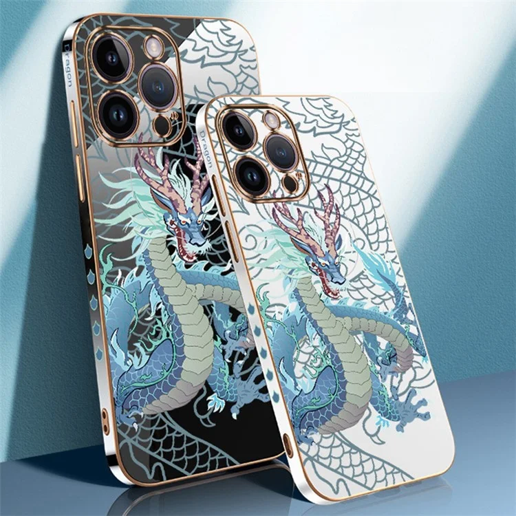 RZANTS For iPhone 14 Pro Chinese Dragon Pattern Cover Electroplated TPU Protective Phone Case - White
