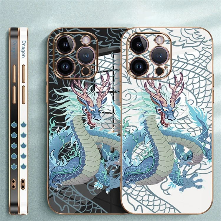 RZANTS For iPhone 14 Pro Chinese Dragon Pattern Cover Electroplated TPU Protective Phone Case - White