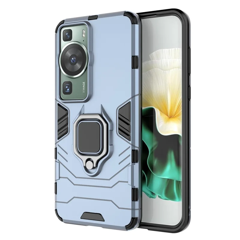 For Huawei P60 / P60 Pro Phone Case TPU+PC Shockproof Cover with Ring Holder Kickstand - Blue