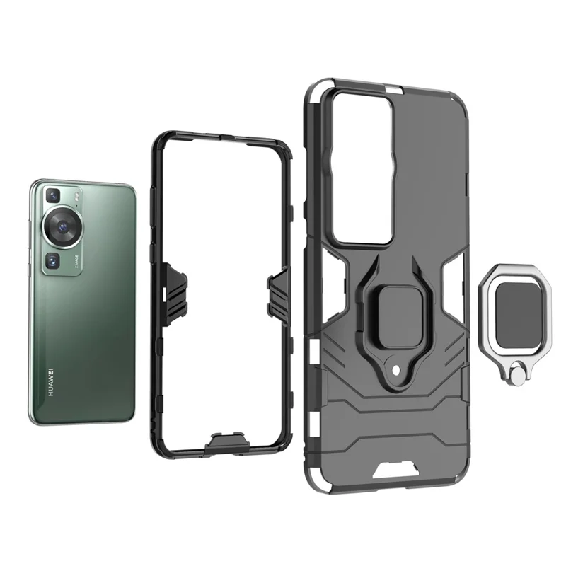 For Huawei P60 / P60 Pro Phone Case TPU+PC Shockproof Cover with Ring Holder Kickstand - Blue