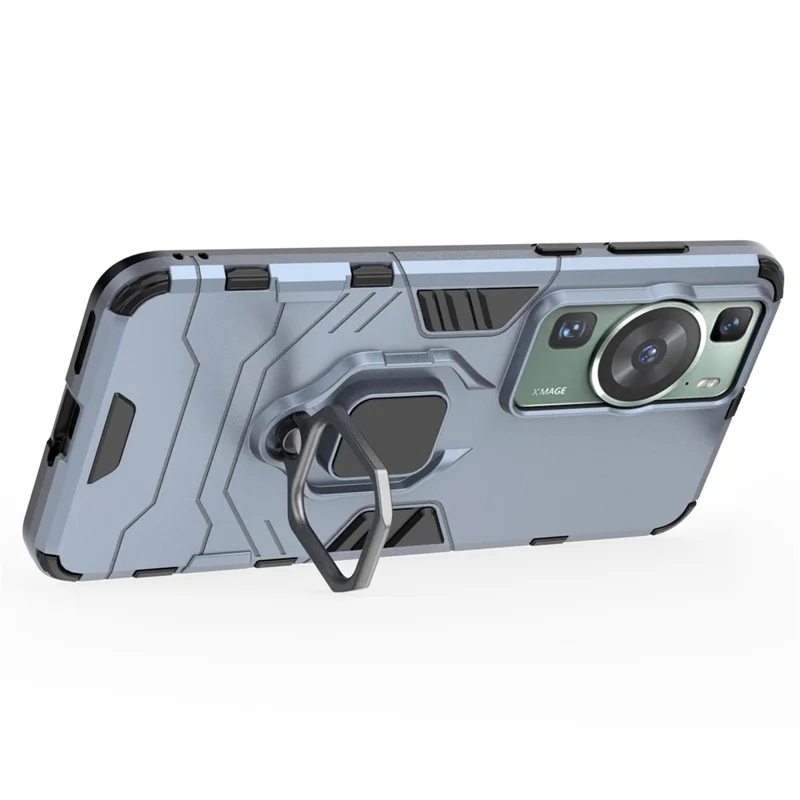 For Huawei P60 / P60 Pro Phone Case TPU+PC Shockproof Cover with Ring Holder Kickstand - Blue