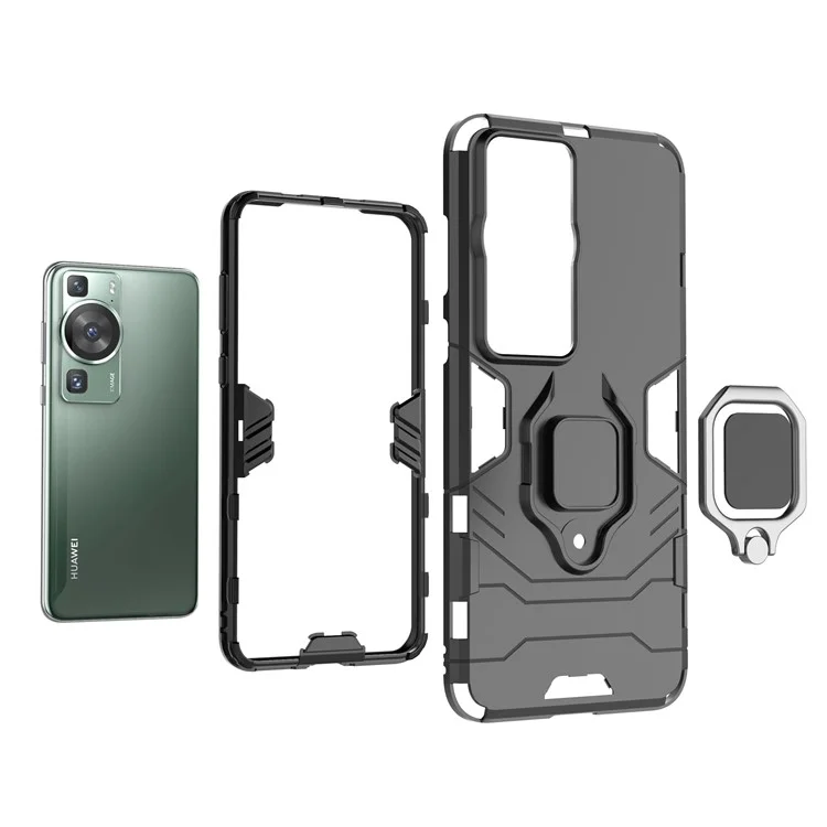 Coque pour téléphone Huawei P60/P60 Pro en TPU+PC antichoc avec support anneau et support - Noir