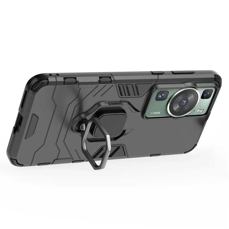 Coque pour téléphone Huawei P60/P60 Pro en TPU+PC antichoc avec support anneau et support - Noir