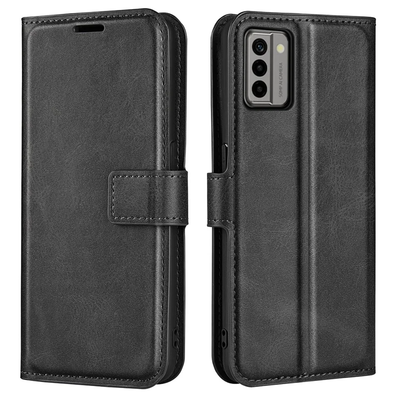 Кожаный кошелек-чехол для телефона Nokia G22 4G, квадратный, с магнитной застежкой, с фактурой телячьей кожи, чехол-подставка - черный