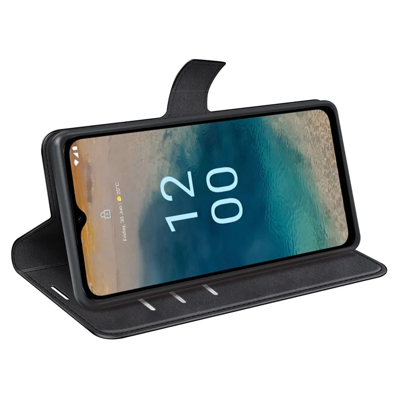 Кожаный кошелек-чехол для телефона Nokia G22 4G, квадратный, с магнитной застежкой, с фактурой телячьей кожи, чехол-подставка - черный