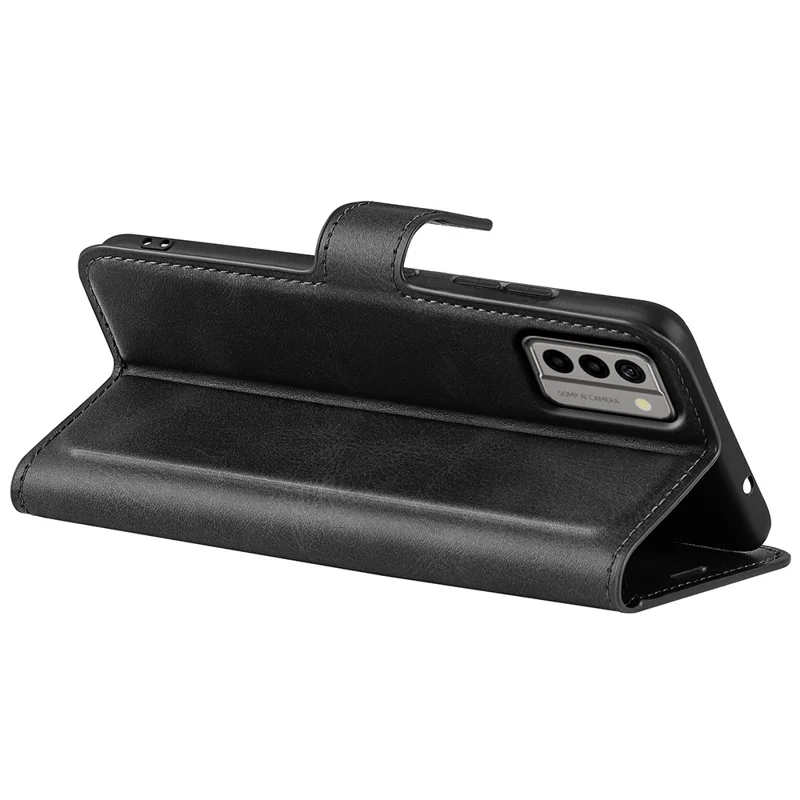 Кожаный кошелек-чехол для телефона Nokia G22 4G, квадратный, с магнитной застежкой, с фактурой телячьей кожи, чехол-подставка - черный