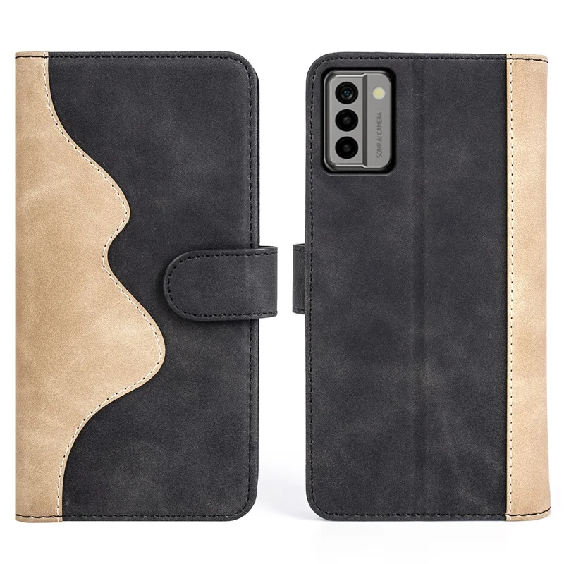 For Nokia G22 4G Leather Wallet Stand Case Dual Color Splicing Cell Phone Anti-drop Cover - Black