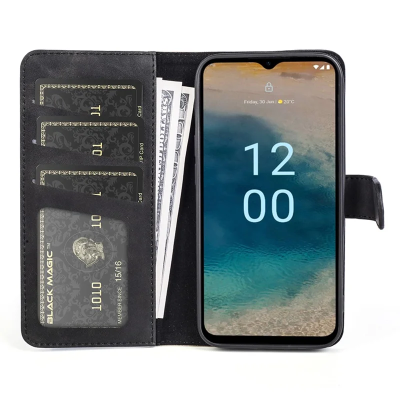 For Nokia G22 4G Leather Wallet Stand Case Dual Color Splicing Cell Phone Anti-drop Cover - Black