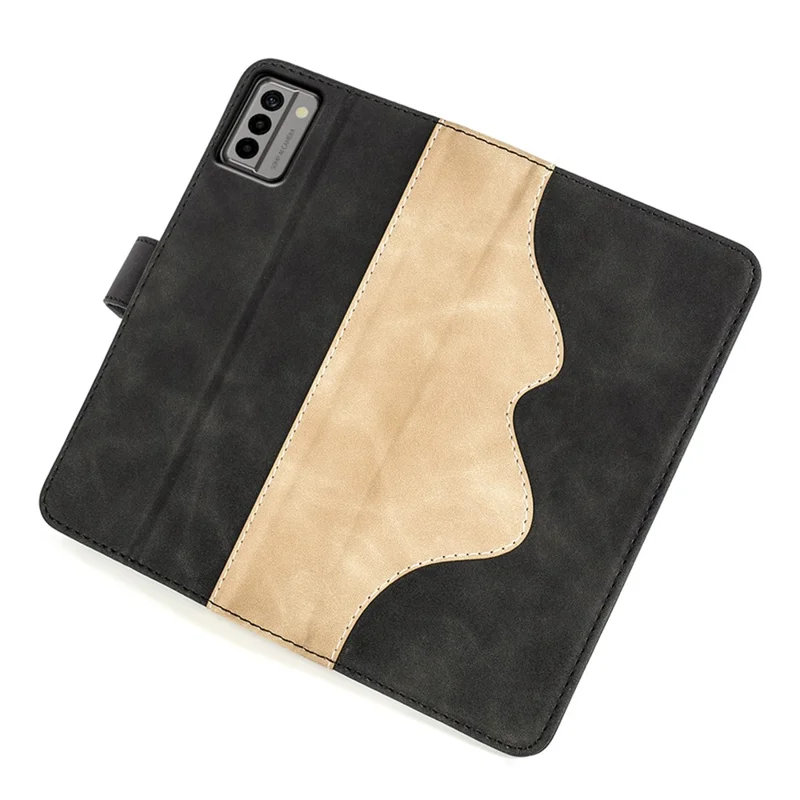 For Nokia G22 4G Leather Wallet Stand Case Dual Color Splicing Cell Phone Anti-drop Cover - Black