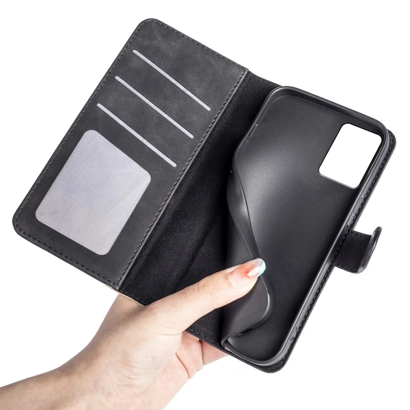 For Nokia G22 4G Leather Wallet Stand Case Dual Color Splicing Cell Phone Anti-drop Cover - Black