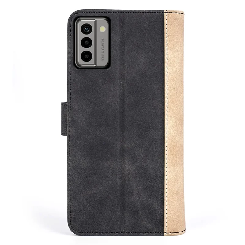 For Nokia G22 4G Leather Wallet Stand Case Dual Color Splicing Cell Phone Anti-drop Cover - Black
