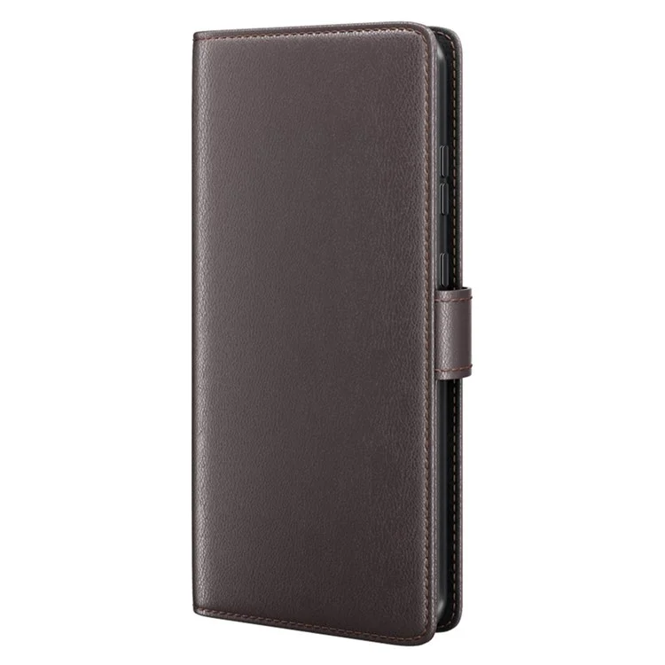 Для Nokia G22 4G Genuine Cow Leather Wallet Phone Case Folding Stand Protective Cover - Brown