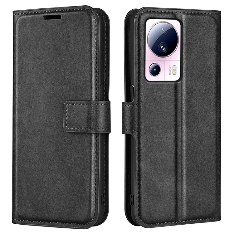 Для Xiaomi 13 Lite / Civi 2 5G Квадратная застежка кожаный чехол для телефона Телячья текстура Бумажник Подставка Защита от падения Чехол - Черный